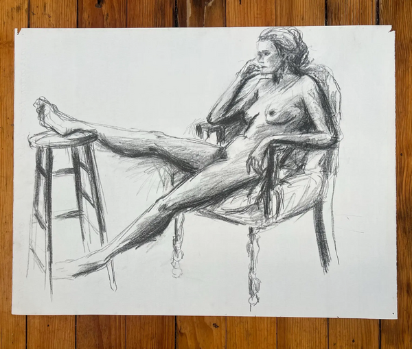 Barbara Beck 1970s Figurative Charcoal Sketch on Paper