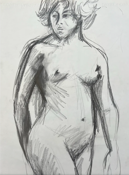 Barbara Beck 1970s Figurative Charcoal Sketch on Paper