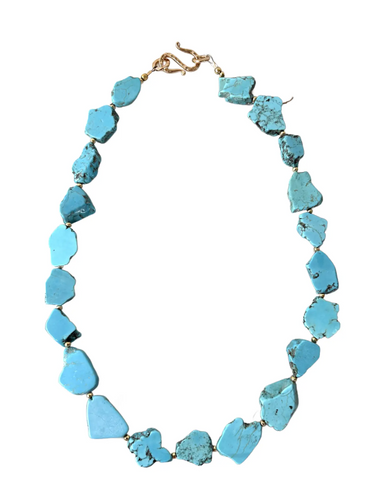20" Natural Turquoise Beaded Necklace with Gold Spacers - Designed by Matthew Izzo Home
