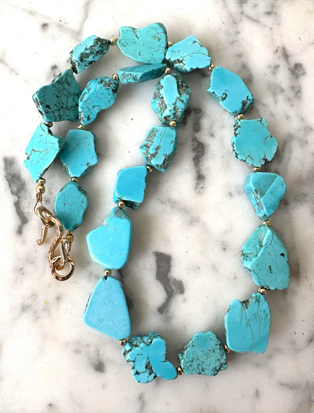20" Natural Turquoise Beaded Necklace with Gold Spacers - Designed by Matthew Izzo Home
