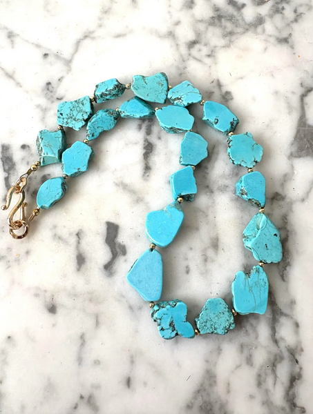 20" Natural Turquoise Beaded Necklace with Gold Spacers - Designed by Matthew Izzo Home