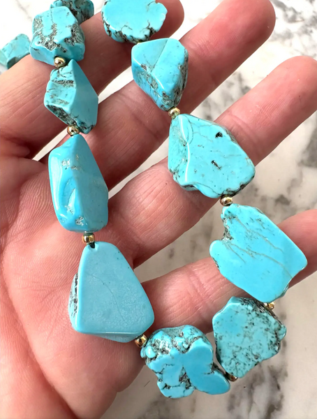 20" Natural Turquoise Beaded Necklace with Gold Spacers - Designed by Matthew Izzo Home