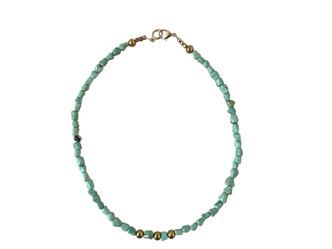 17.5" Turquoise and Vintage Gold Tone Beaded Necklace - Designed by Matthew Izzo
