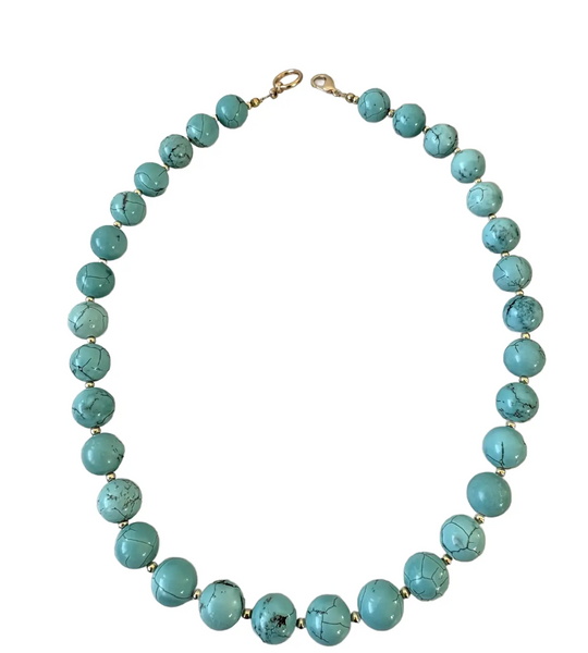 19.5" Turquoise Beaded Necklace with Gold Tone Spacers and Hook - Designed by Matthew Izzo
