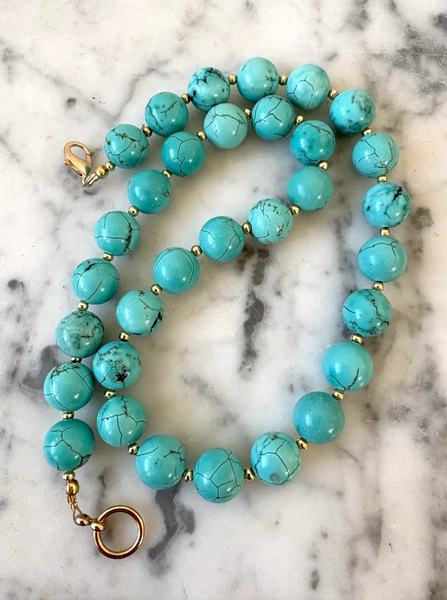 19.5" Turquoise Beaded Necklace with Gold Tone Spacers and Hook - Designed by Matthew Izzo