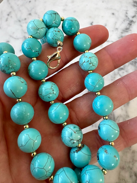 19.5" Turquoise Beaded Necklace with Gold Tone Spacers and Hook - Designed by Matthew Izzo