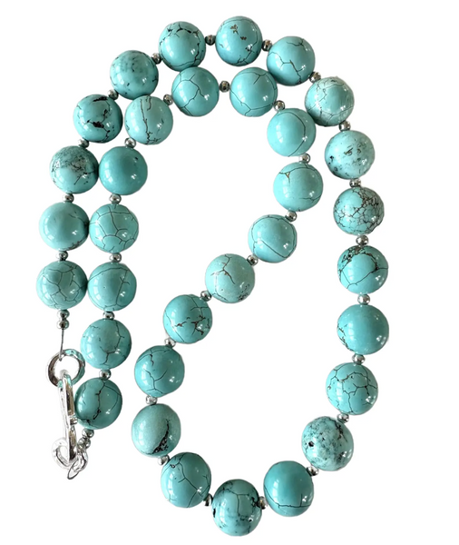 20" Turquoise Beaded Necklace With Silver Tone Spacers and Clasp - Designed by Matthew Izzo