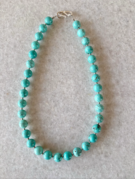 20" Turquoise Beaded Necklace With Silver Tone Spacers and Clasp - Designed by Matthew Izzo
