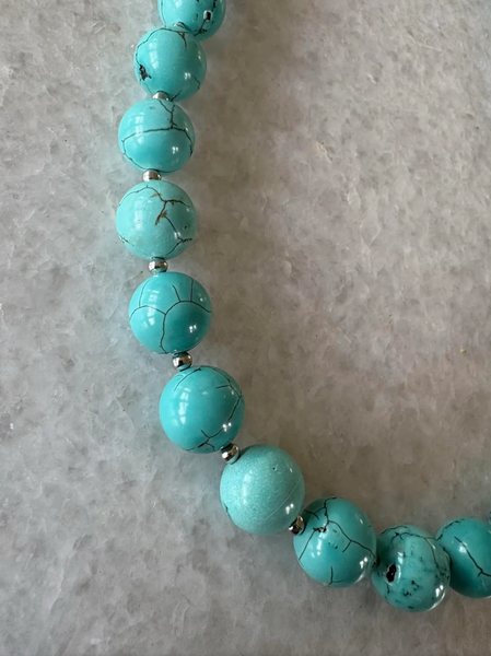 20" Turquoise Beaded Necklace With Silver Tone Spacers and Clasp - Designed by Matthew Izzo