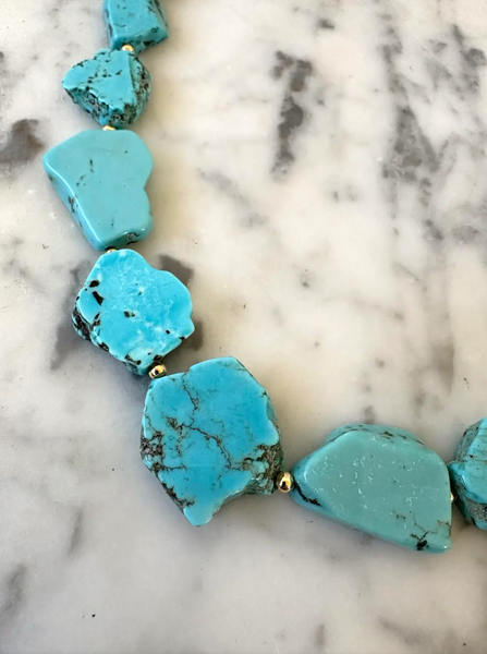 18" Natural Turquoise Beaded Necklace With and Gold Tone Spacers and Clasp - Designed by Matthew Izzo