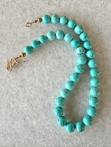 18.5" Turquoise Beaded Necklace With Gold Tone Hook Clasp - Designed by Matthew Izzo