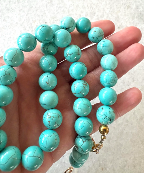 18.5" Turquoise Beaded Necklace With Gold Tone Hook Clasp - Designed by Matthew Izzo