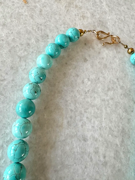18.5" Turquoise Beaded Necklace With Gold Tone Hook Clasp - Designed by Matthew Izzo