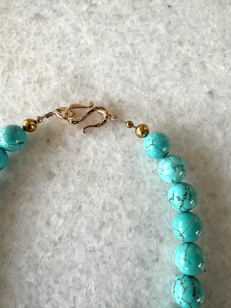 18.5" Turquoise Beaded Necklace With Gold Tone Hook Clasp - Designed by Matthew Izzo