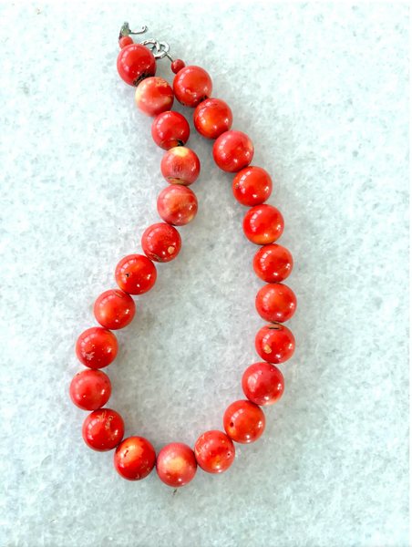 17" Coral Beaded Necklace With Silver Tone Hook Clasp - Designed by Matthew Izzo