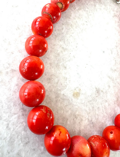 17" Coral Beaded Necklace With Silver Tone Hook Clasp - Designed by Matthew Izzo