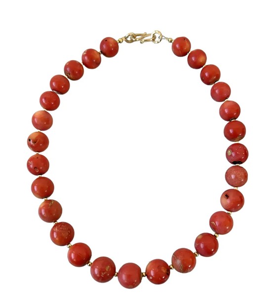 19.5" Coral Beaded Necklace With Gold Tone Spacers and Hook Clasp - Designed by Matthew Izzo