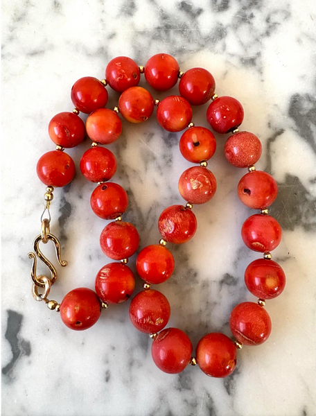 19.5" Coral Beaded Necklace With Gold Tone Spacers and Hook Clasp - Designed by Matthew Izzo