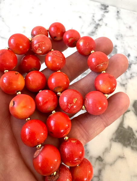 19.5" Coral Beaded Necklace With Gold Tone Spacers and Hook Clasp - Designed by Matthew Izzo