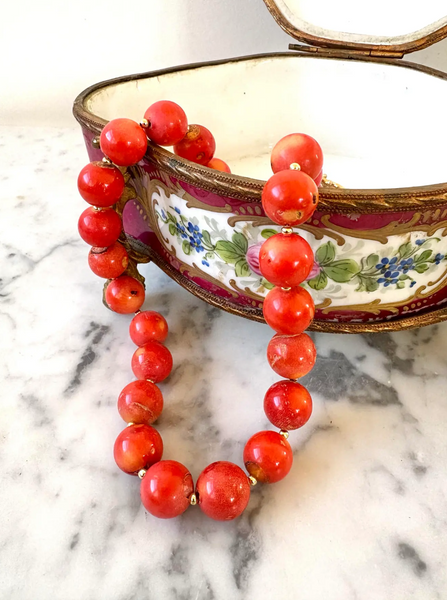 19.5" Coral Beaded Necklace With Gold Tone Spacers and Hook Clasp - Designed by Matthew Izzo