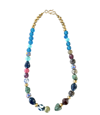 24" Rare Vintage Mixed Gemstone and Boho Glass Beaded Necklace - Designed by Matthew Izzo