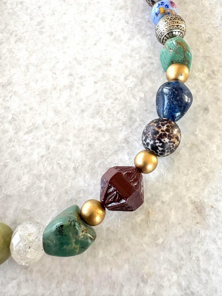 24" Rare Vintage Mixed Gemstone and Boho Glass Beaded Necklace - Designed by Matthew Izzo