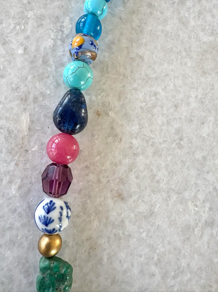 24" Rare Vintage Mixed Gemstone and Boho Glass Beaded Necklace - Designed by Matthew Izzo