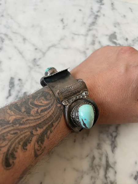 Native American Sterling Silver and Turquoise Watch Band Cuff Bracelet