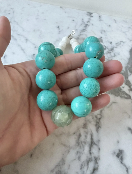 18" Turquoise and Carved Jade Beaded Necklace - Designed by Matthew Izzo