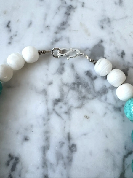 18" Turquoise and Carved Jade Beaded Necklace - Designed by Matthew Izzo