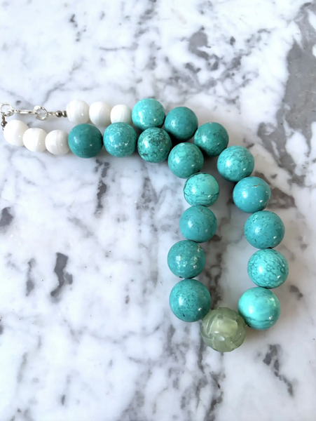 18" Turquoise and Carved Jade Beaded Necklace - Designed by Matthew Izzo