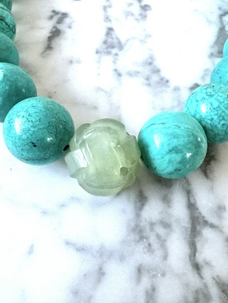 18" Turquoise and Carved Jade Beaded Necklace - Designed by Matthew Izzo