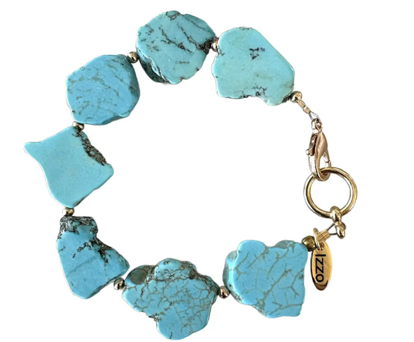 Natural Turquoise Slice Beaded Bracelet With Gold Tone Clasp Designed by Matthew Izzo