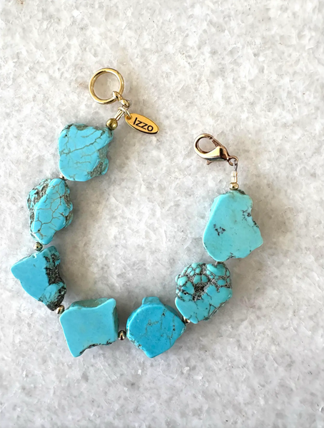 Natural Turquoise Slice Beaded Bracelet With Gold Tone Clasp Designed by Matthew Izzo
