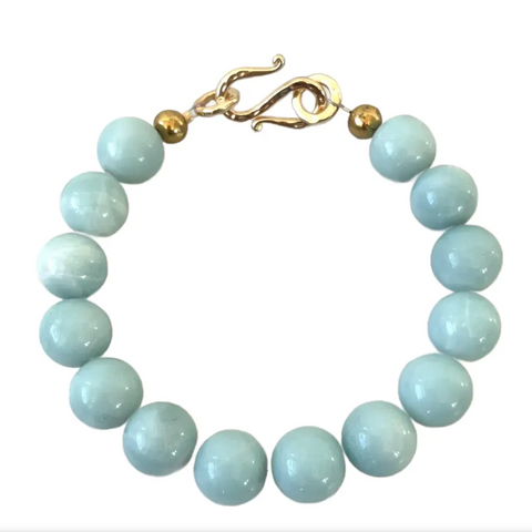 Amazonite Beaded Bracelet With Gold Tone Hook Clasp - Designed by Matthew Izzo