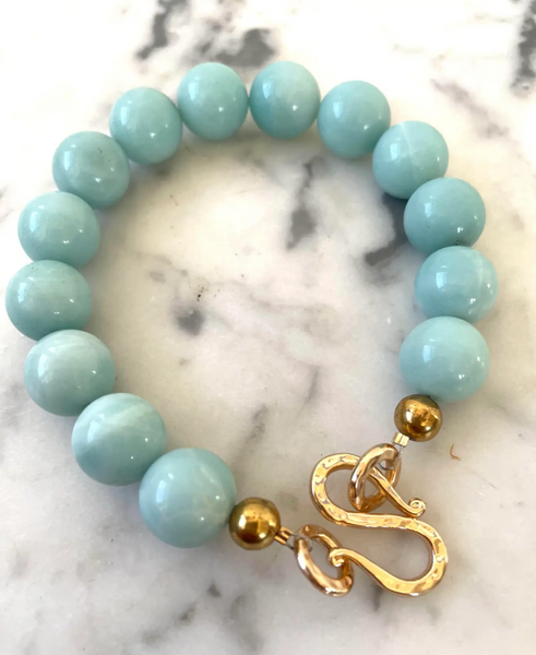 Amazonite Beaded Bracelet With Gold Tone Hook Clasp - Designed by Matthew Izzo