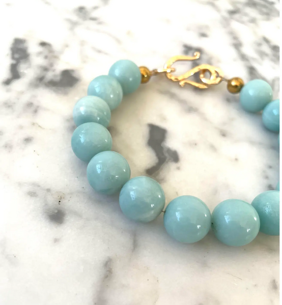Amazonite Beaded Bracelet With Gold Tone Hook Clasp - Designed by Matthew Izzo