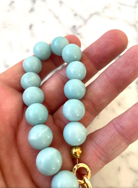 Amazonite Beaded Bracelet With Gold Tone Hook Clasp - Designed by Matthew Izzo