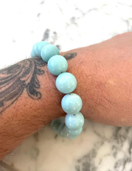 Amazonite Beaded Bracelet With Gold Tone Hook Clasp - Designed by Matthew Izzo