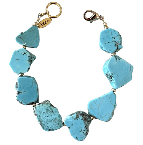 Natural Sliced Turquoise and Gold Tone Bracelet Designed by Matthew Izzo