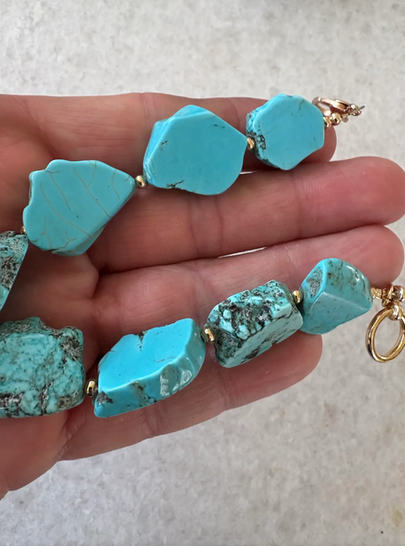 Natural Sliced Turquoise and Gold Tone Bracelet Designed by Matthew Izzo