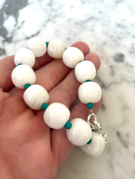 Boho Glass and Turquoise Beaded Bracelet With Silver Tone Hook Clasp - Designed by Matthew Izzo