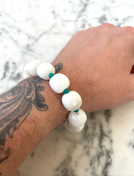 Boho Glass and Turquoise Beaded Bracelet With Silver Tone Hook Clasp - Designed by Matthew Izzo