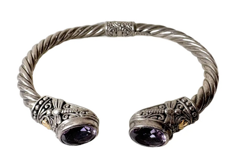 Sterling Silver, Amethyst, and 18k Gold Hinge Bracelet with Dragonflies