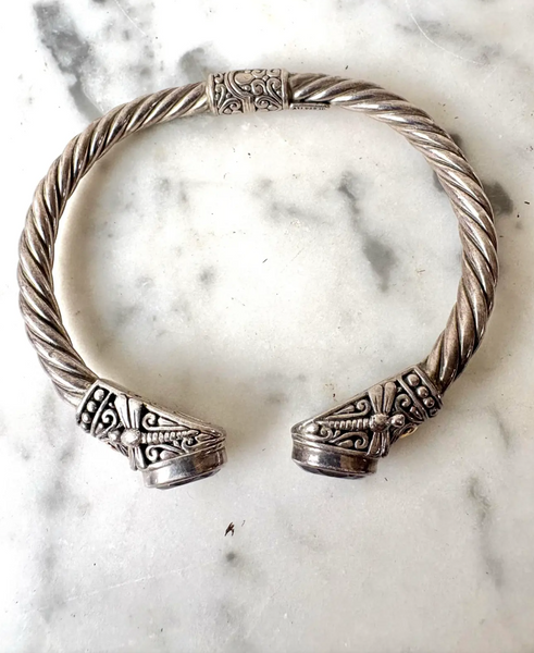 Sterling Silver, Amethyst, and 18k Gold Hinge Bracelet with Dragonflies