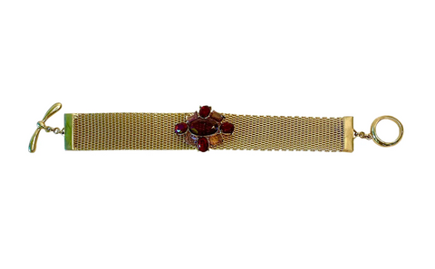 1980s Vintage Monet Gold Tone and Ruby Rhinestone Bracelet - Stamped