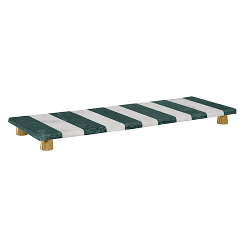 Beck Green and White Striped Marble Tray With Brass Feet