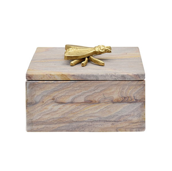 Bee Golden Brown Bidaser Marble Box with Brass Bee Handle