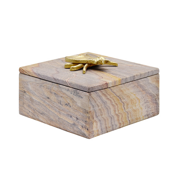 Bee Golden Brown Bidaser Marble Box with Brass Bee Handle