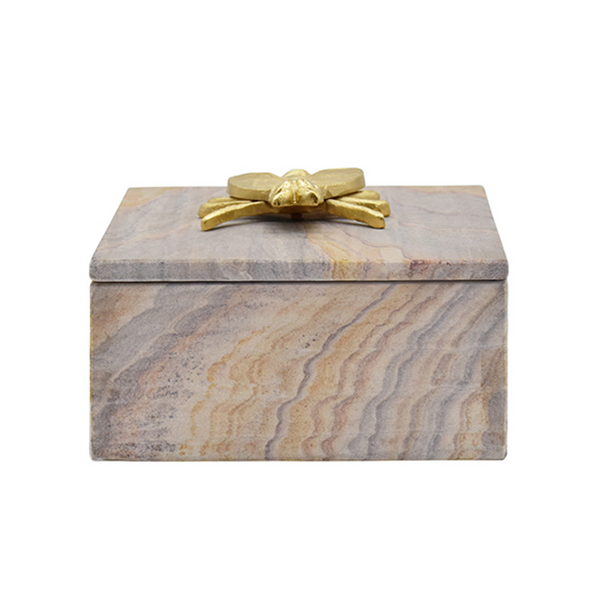 Bee Golden Brown Bidaser Marble Box with Brass Bee Handle